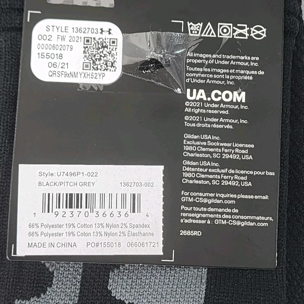 Under Armour Project Rock Socks Mens XL 12-16 Project Playmaker Crew Black Socks